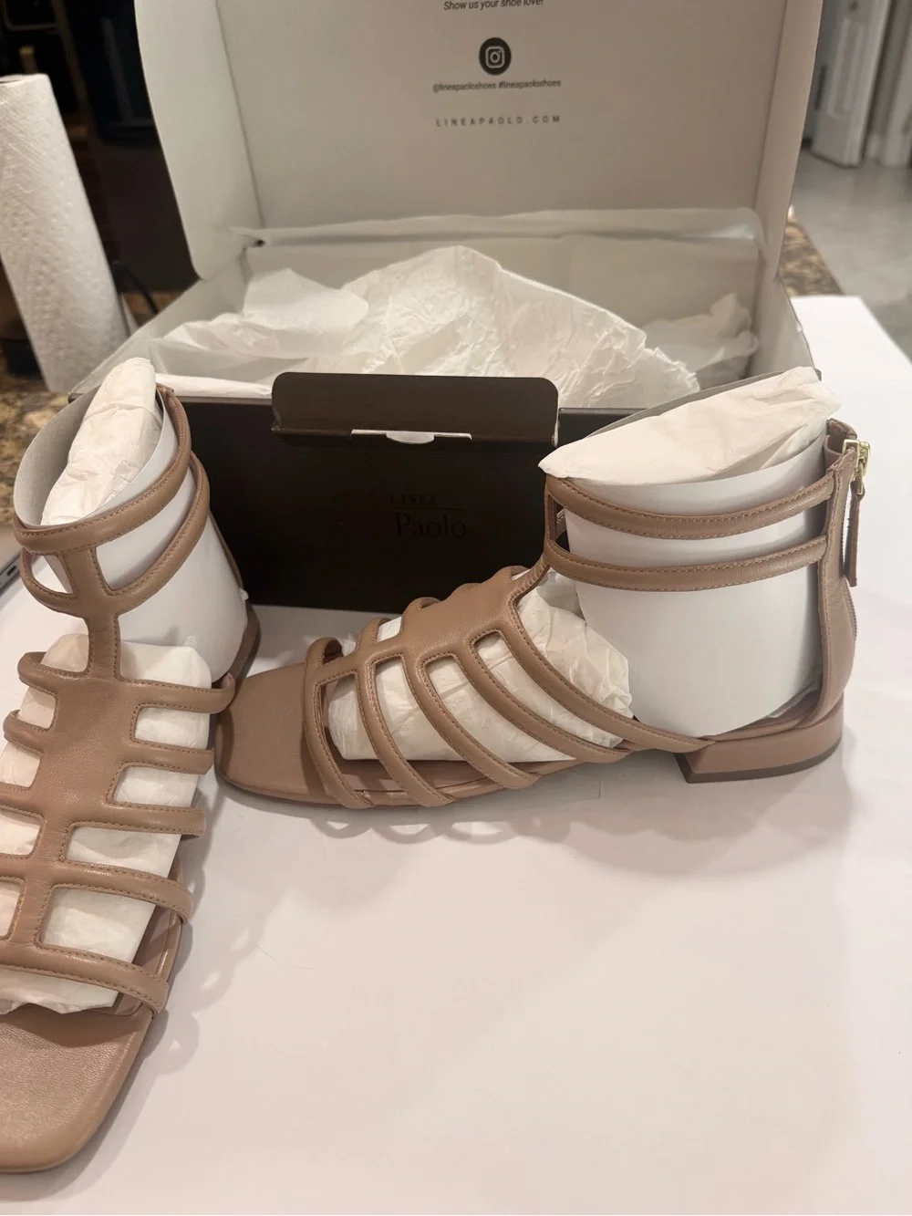 Women's Lines Paolo Tan Strappy Leather Gladiator Sandals - Casual Chic